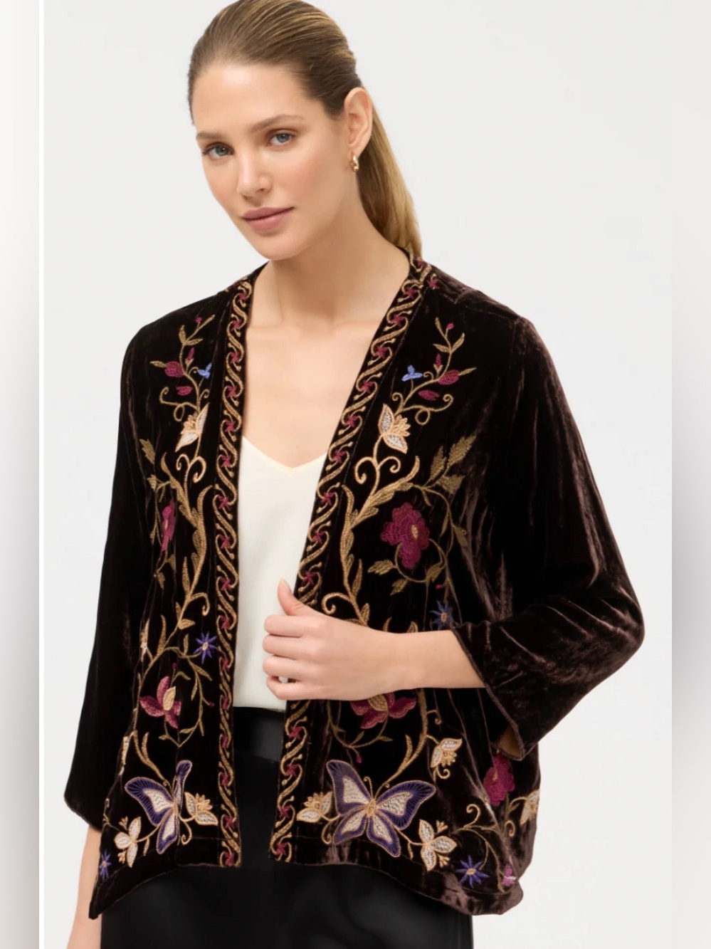 NWT Johnny Was Carminia Bolero Embroidered Velvet Kimono Jacket XS